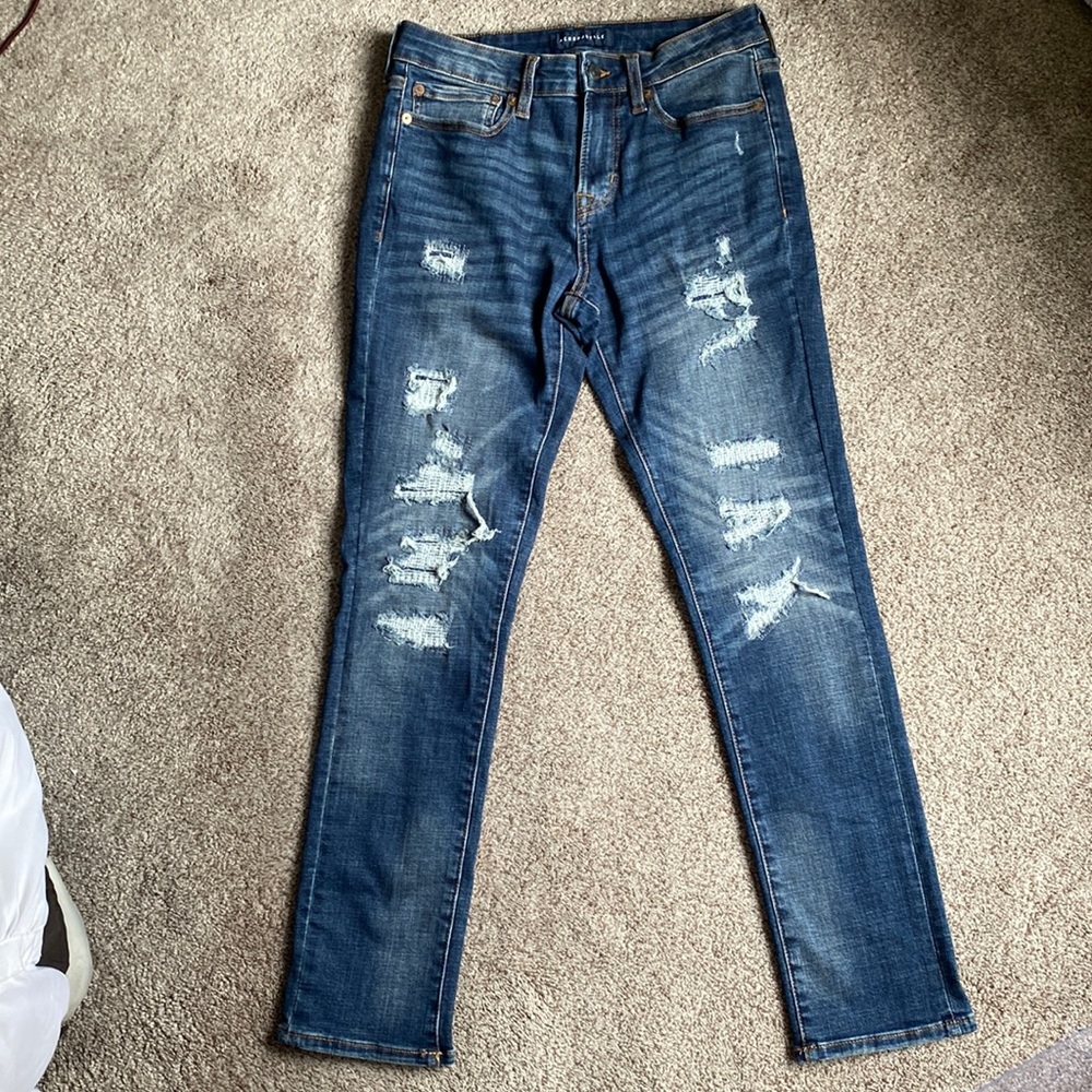 Men’s Aeropostale skinny jeans dark wash distressed, 28 waist 30 length